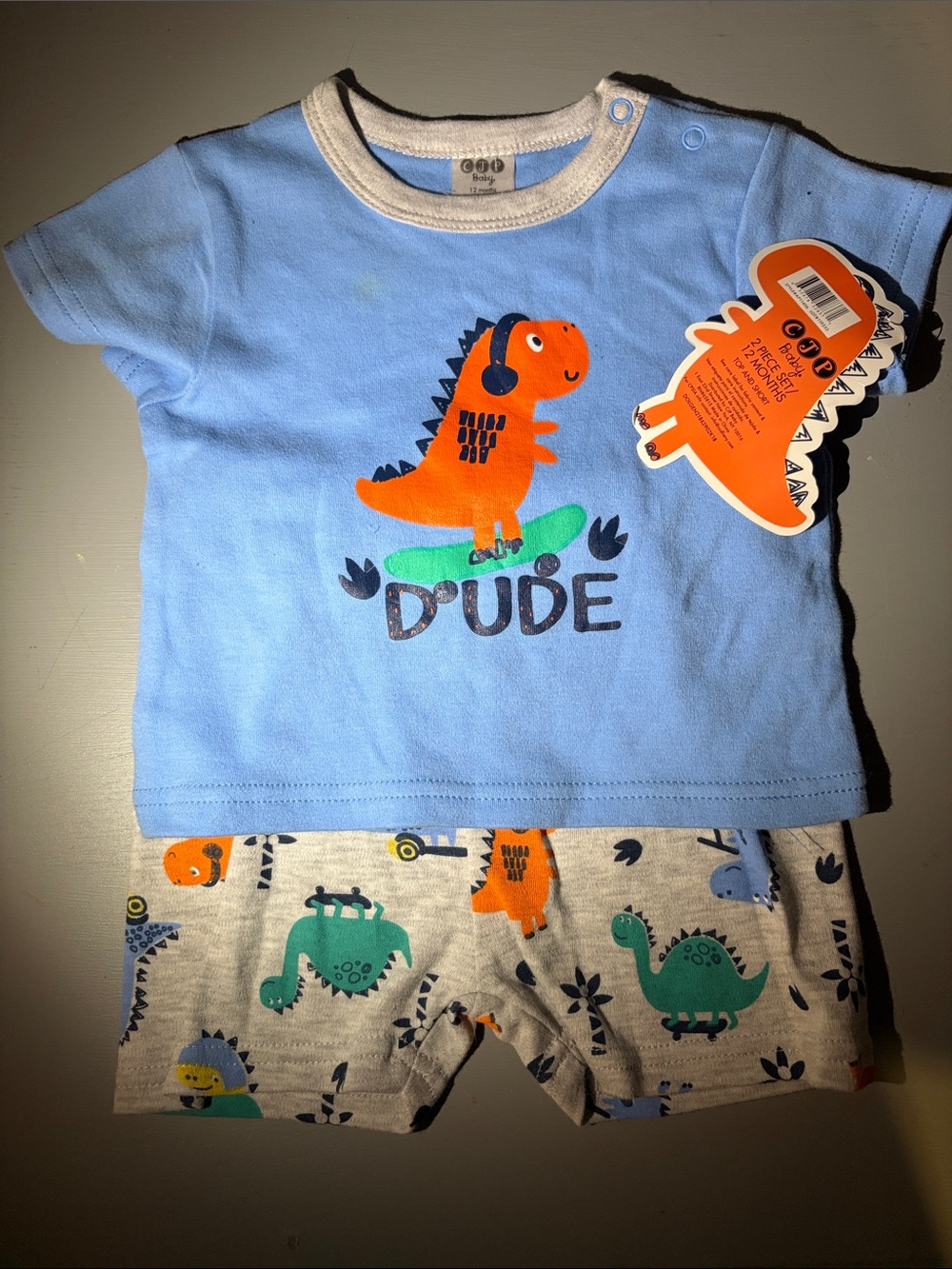 Carter's Blue Tee & Dino-Print Short Set